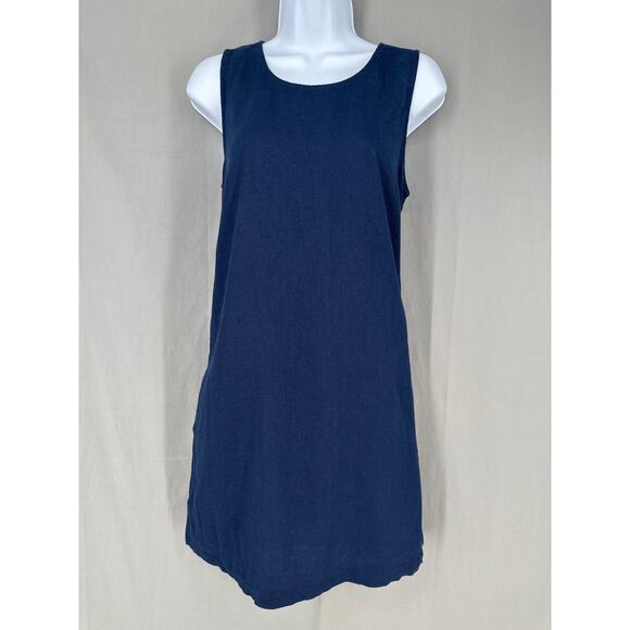 J Crew Dress Women 4 Navy Blue Mini Linen Pockets Beach Shift Minimalist Coastal - Picture 1 of 8